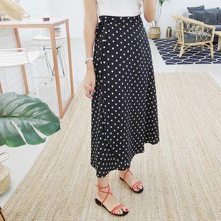 Polka-dot Maxi Wrap Skirt Black - One Size