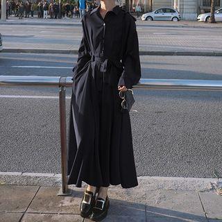 Tie-front Midi A-line Shirtdress