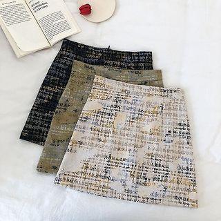 Color-block High-waist Faux Suede A-line Skirt