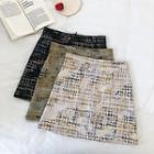 Color-block High-waist Faux Suede A-line Skirt