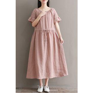 Linen Short-sleeve A-line Midi Dress