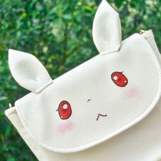 Faux Leather Rabbit Print Shoulder Bag White - One Size