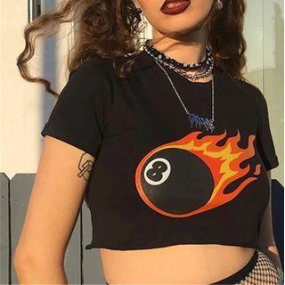 Short-sleeve Billiard Print Cropped T-shirt