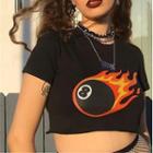 Short-sleeve Billiard Print Cropped T-shirt