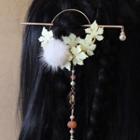 Maple Leaf Faux Pearl Hair Stick Yellow - One Size