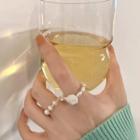 Set Of 2 : Rose Faux Pearl Ring + Faux Pearl Ring