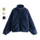 Stand Collar Fluffy Button Jacket
