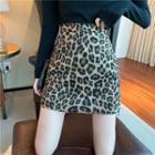 High Waist Print Leopard A-line Skirt