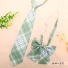 Set: Plaid Neck Tie + Bow Tie Jk054 - Set Of 2 - Neck Tie & Bow Tie - Green - One Size