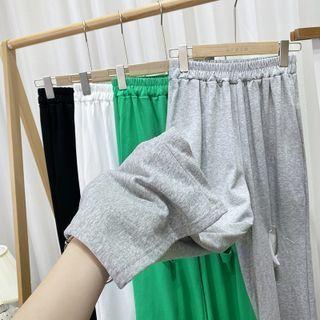 High-waist Plain Ripped Wide-leg Pants