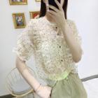 Dotted Short-sleeve Ruffled Mesh Blouse