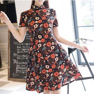 Floral Print Short-sleeve A-line Qipao