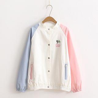 Color Block Embroidered Baseball Jacket