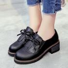 Chunky-heel Bow Accent Fringed Loafers