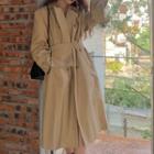 Double-breasted Buckled Long Trench Coat Khaki - One Size
