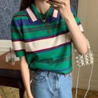 Short-sleeve Striped Polo Shirt Stripes - Green - One Size