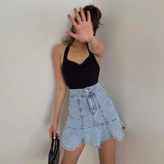 High-waist Denim Mermaid Mini Skirt