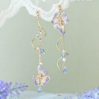 925 Sterling Silver Flower Dangle Earring 1 Pair - Asymmetric - As Shown In Figure - One Size