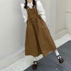 Plain Lace Up A-line Overall Dress Overall Dress - Coffee - One Size
