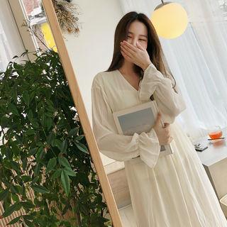 V-neck Chiffon Maxi Dress Ivory - One Size