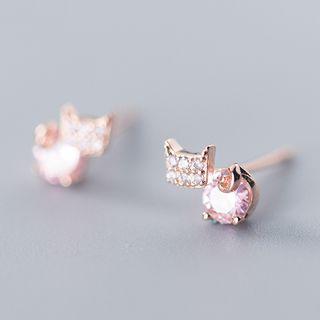 925 Sterling Silver Rhinestone Kitty Earring