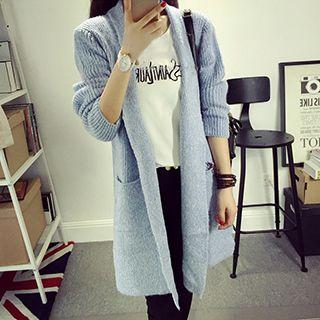 Ribbed Open Front Long Cardigan