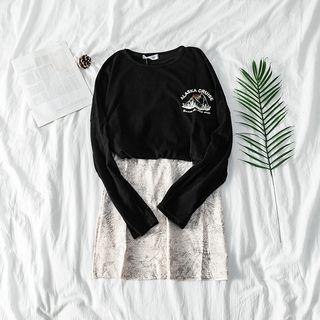 Set: Print Long-sleeve T-shirt + A-line Skirt