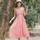 Gingham Shoulder-tie A-line Dress