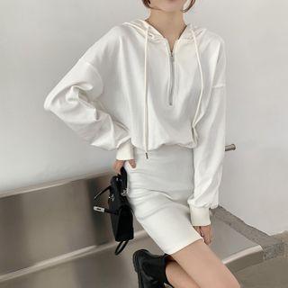 Half-zip Mini Sheath Hoodie Dress White - One Size