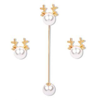 Faux Pearl Deer Brooch 1925 - Set Of 3 - Elk - One Size