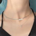 Cross Bar Pendant Layered Sterling Silver Necklace
