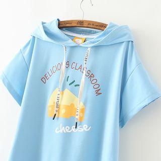 Cheese Print Short Sleeve Hoodie
