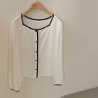 Square-neck Chiffon Blouse White - One Size