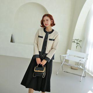 Contrast-trim Pleather Jacket Cream - One Size