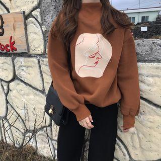 Plain Mock-neck Loose-fit Pullover