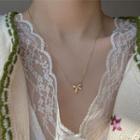Bow Rhinestone Pendant Necklace Gold & White - One Size