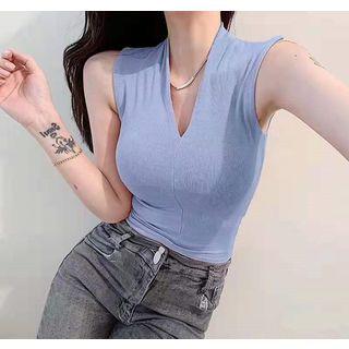 Sleeveless V-neck Plain Tank Top