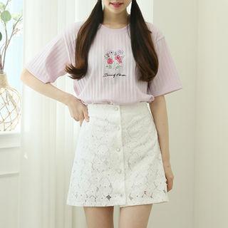 Button-down Lace Miniskirt