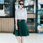 Set: Elbow-sleeve Shirt + A-line Skirt
