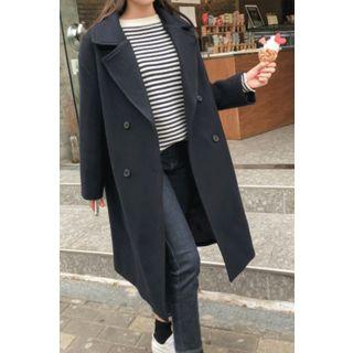 Double-breasted Wool Blend Coat Navy Blue - One Size