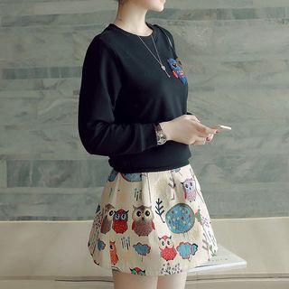 Set: Owl Pullover + Printed A-line Dress