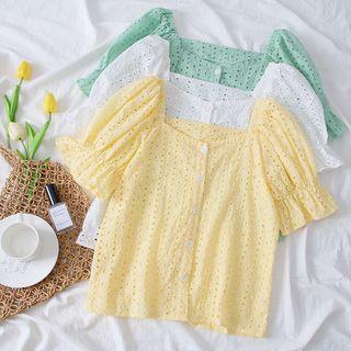 Eyelet Square-neck Shirt