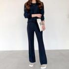 Set: Round-neck Top + Seam-front Boot-cut Pants