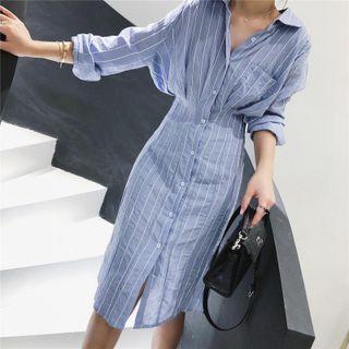Long-sleeve Pinstripe Shirt Dress