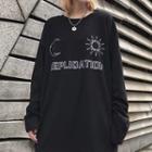 Sun And Moon Print Lettering Pullover Black - One Size