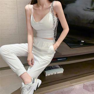Set: Shirred Cropped Camisole Top + Sweatpants