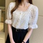 Short-sleeve Cutout Square-neck Blouse