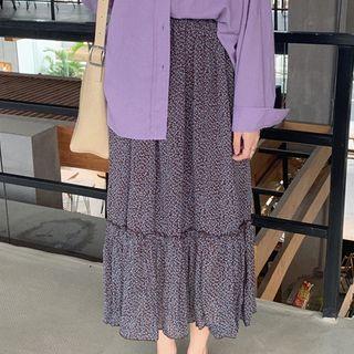 Floral Frill Trim Midi Skirt As Shown In Figure - One Size