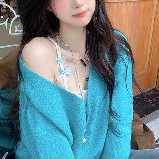 Ribbon-accent Camisole Top / Loose-fit Knit Cardigan