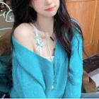 Ribbon-accent Camisole Top / Loose-fit Knit Cardigan